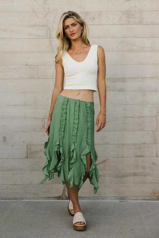 Bohme Arista Ruffled Midi Skirt In Sage Sage Women Skirts
