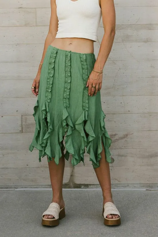 Bohme Arista Ruffled Midi Skirt In Sage Sage Women Skirts