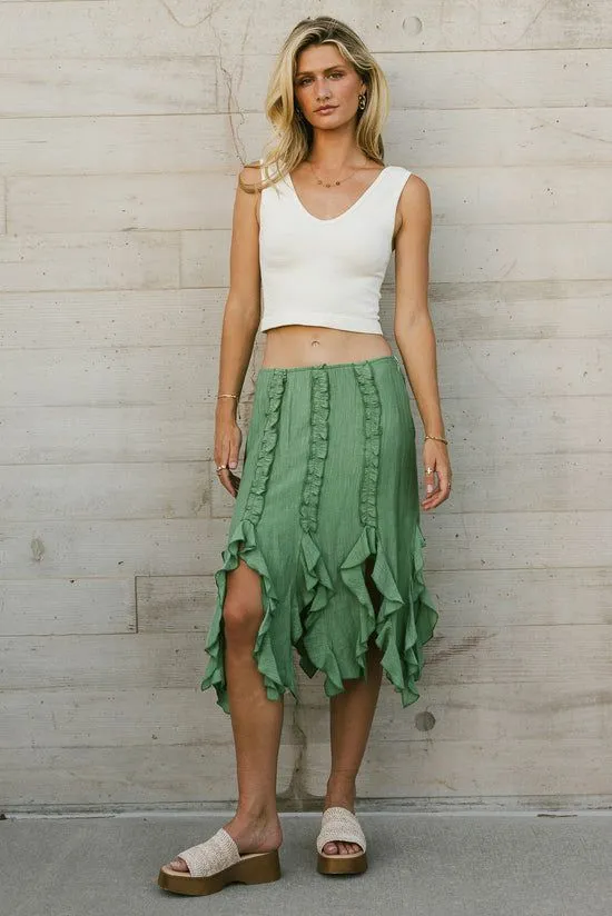 Bohme Arista Ruffled Midi Skirt In Sage Sage Women Skirts