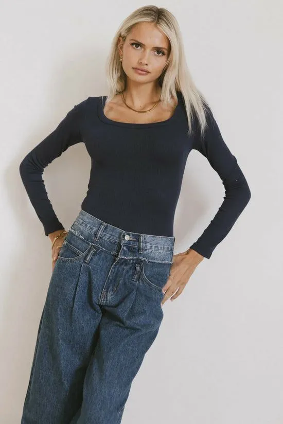 Bohme Audrey Ribbed Top In Navy Navy Women Tees and Tanks