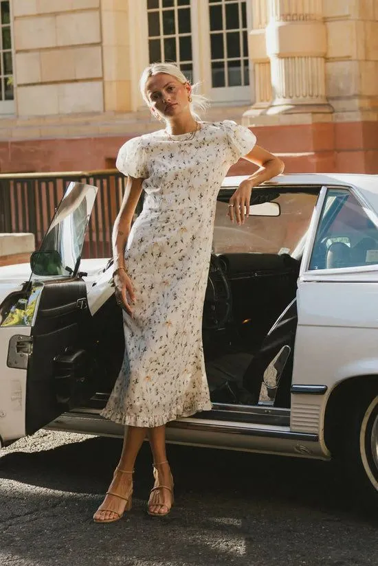 Bohme Beem Floral Midi Dress Cream Women Dresses