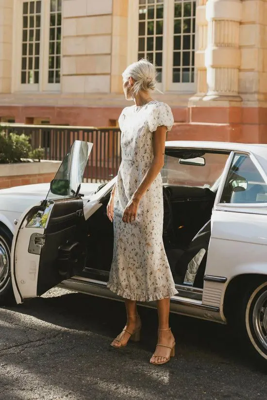 Bohme Beem Floral Midi Dress Cream Women Dresses