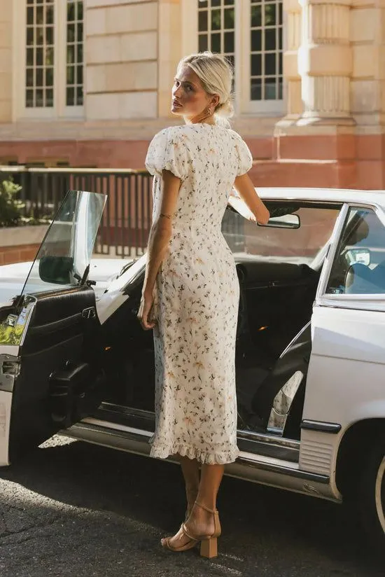 Bohme Beem Floral Midi Dress Cream Women Dresses
