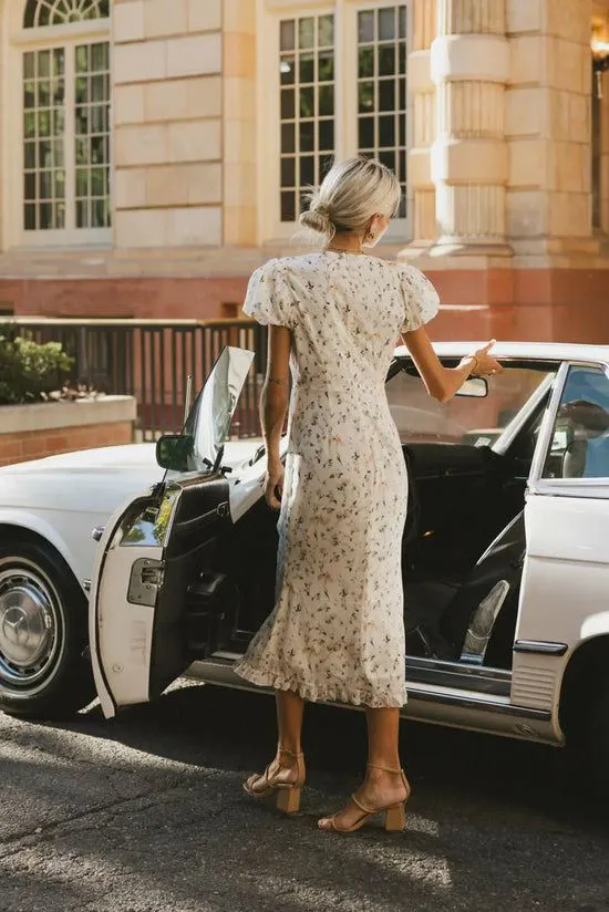 Bohme Beem Floral Midi Dress Cream Women Dresses