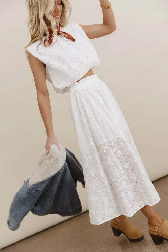Bohme Bridget Embroidered Balloon Top White Women Tees and Tanks