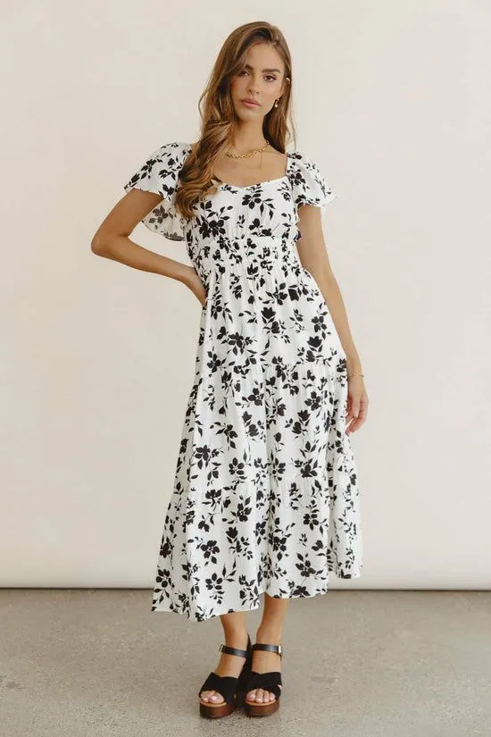 Bohme Calli Floral Midi Dress Cream Women Dresses