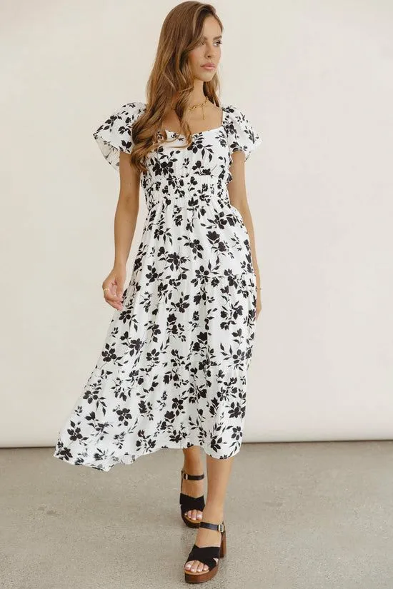 Bohme Calli Floral Midi Dress Cream Women Dresses