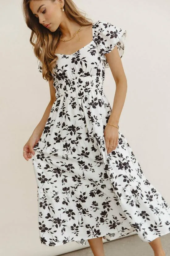 Bohme Calli Floral Midi Dress Cream Women Dresses