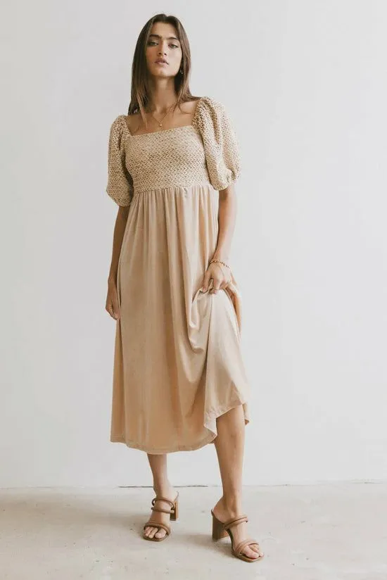 Bohme Callista Velvet Midi Dress Tan Women Dresses