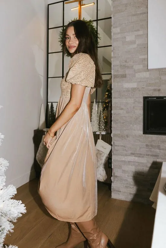 Bohme Callista Velvet Midi Dress Tan Women Dresses