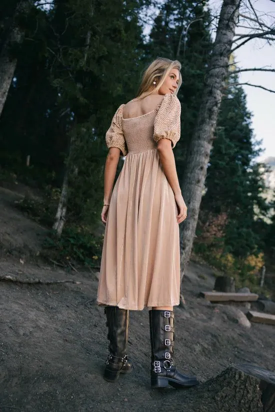 Bohme Callista Velvet Midi Dress Tan Women Dresses