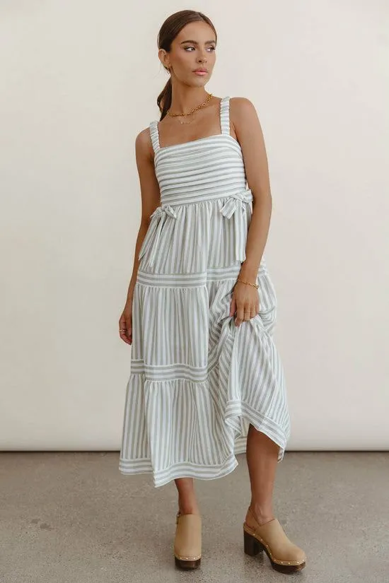Bohme Caroline Striped Midi Dress Olive Women Dresses