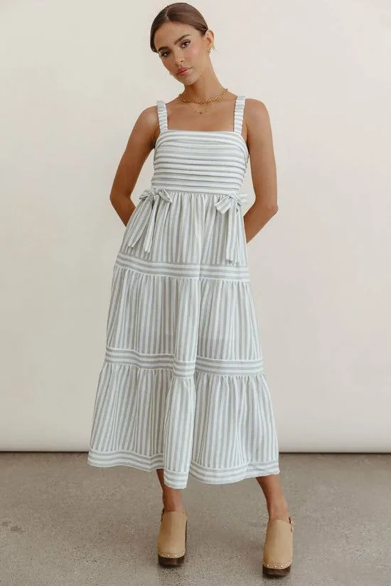Bohme Caroline Striped Midi Dress Olive Women Dresses