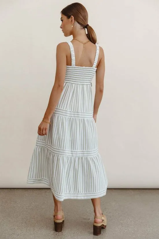 Bohme Caroline Striped Midi Dress Olive Women Dresses