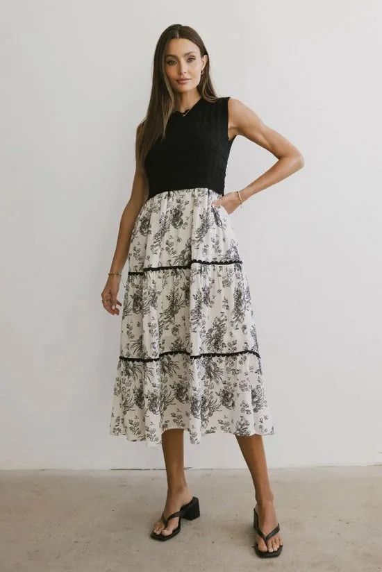 Bohme Cherney Tiered Floral Dress In Black Black Women Dresses
