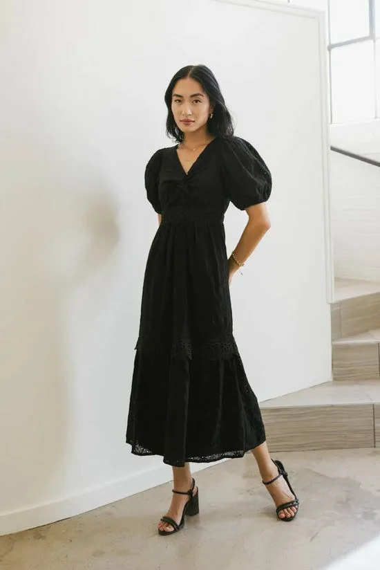 Bohme Cole Eyelet Lace Midi Dress Black Women Dresses