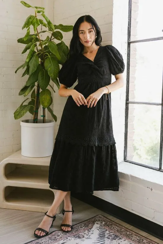 Bohme Cole Eyelet Lace Midi Dress Black Women Dresses