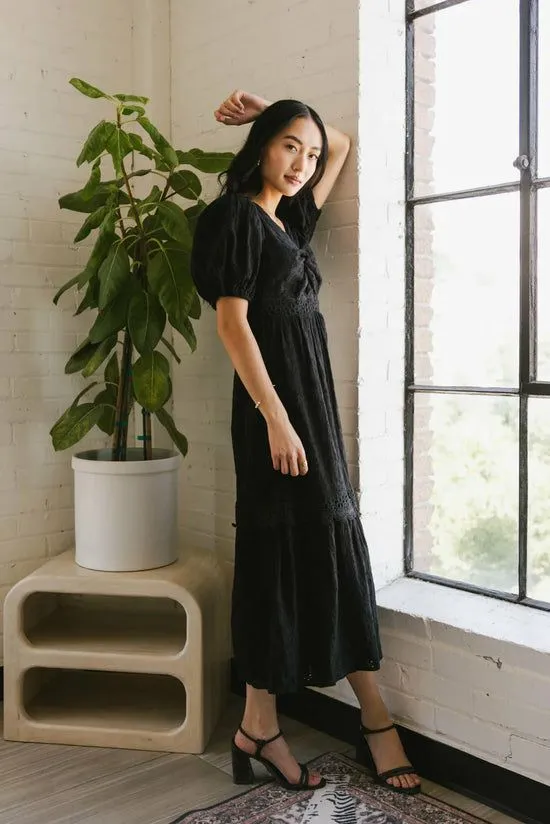 Bohme Cole Eyelet Lace Midi Dress Black Women Dresses