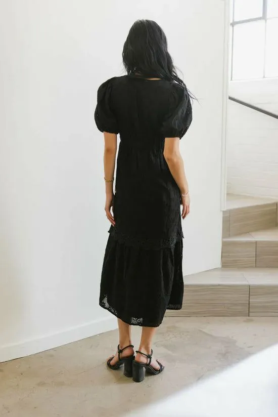 Bohme Cole Eyelet Lace Midi Dress Black Women Dresses