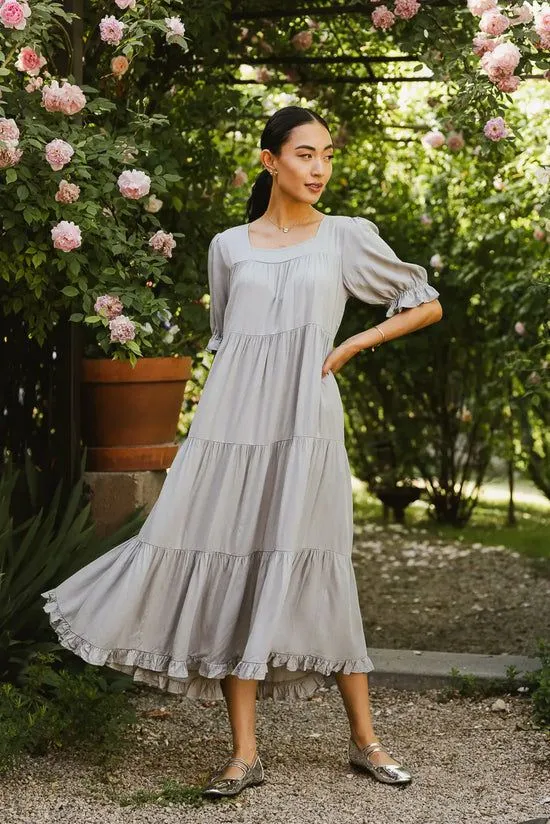 Bohme Danae Tiered Midi Dress In Slate Blue Slate Blue Women Dresses