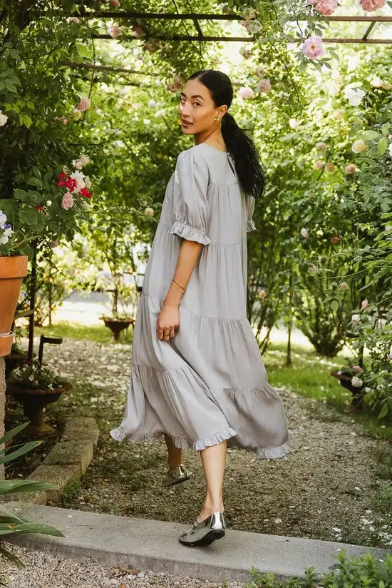 Bohme Danae Tiered Midi Dress In Slate Blue Slate Blue Women Dresses