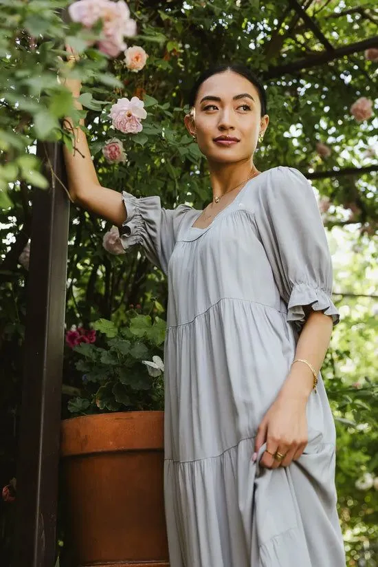 Bohme Danae Tiered Midi Dress In Slate Blue Slate Blue Women Dresses