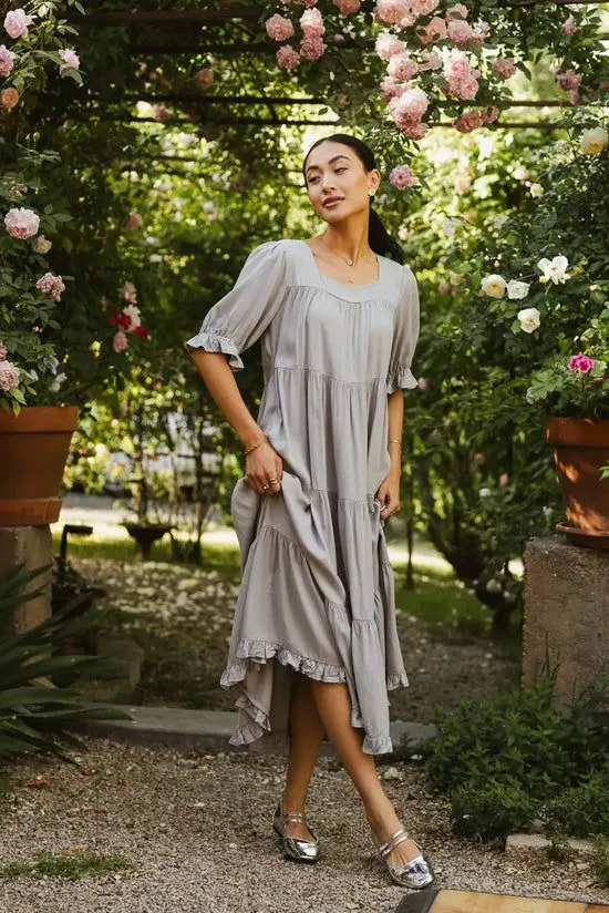 Bohme Danae Tiered Midi Dress In Slate Blue Slate Blue Women Dresses