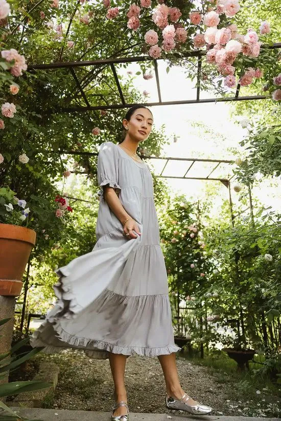 Bohme Danae Tiered Midi Dress In Slate Blue Slate Blue Women Dresses