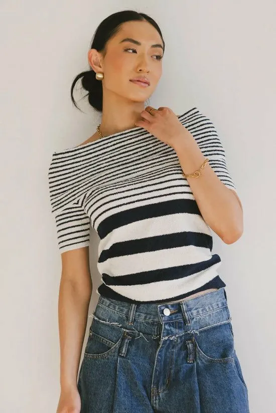 Bohme Deidre Bardot Top Navy Women Tees and Tanks