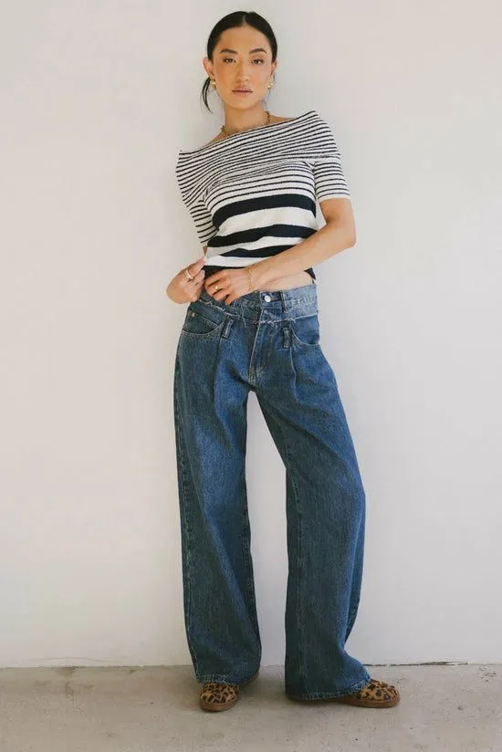 Bohme Deidre Bardot Top Navy Women Tees and Tanks