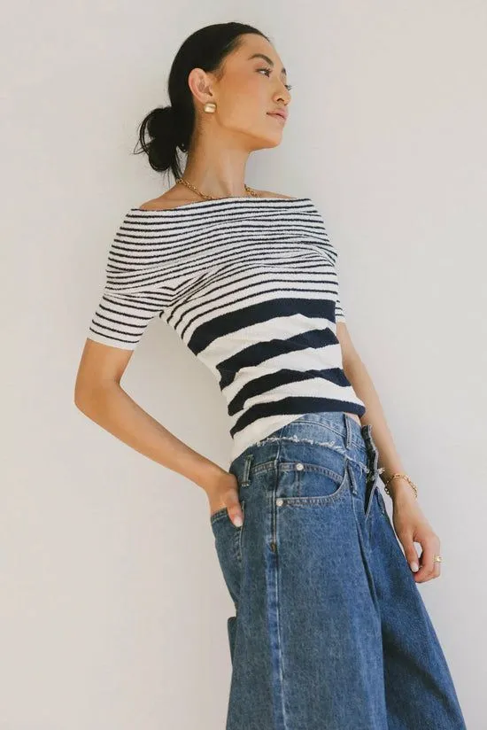 Bohme Deidre Bardot Top Navy Women Tees and Tanks