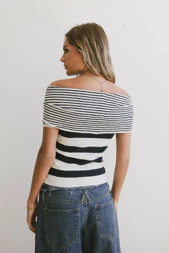 Bohme Deidre Bardot Top Navy Women Tees and Tanks