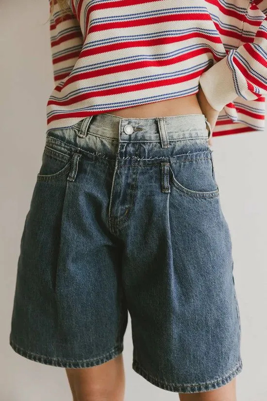 Bohme Dextrand Double Waisted Shorts Medium Wash Women Bermudas