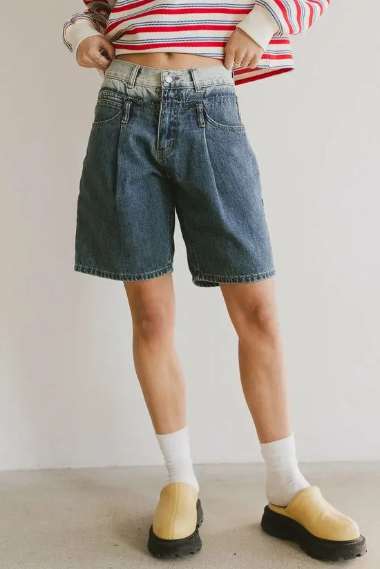 Bohme Dextrand Double Waisted Shorts Medium Wash Women Bermudas