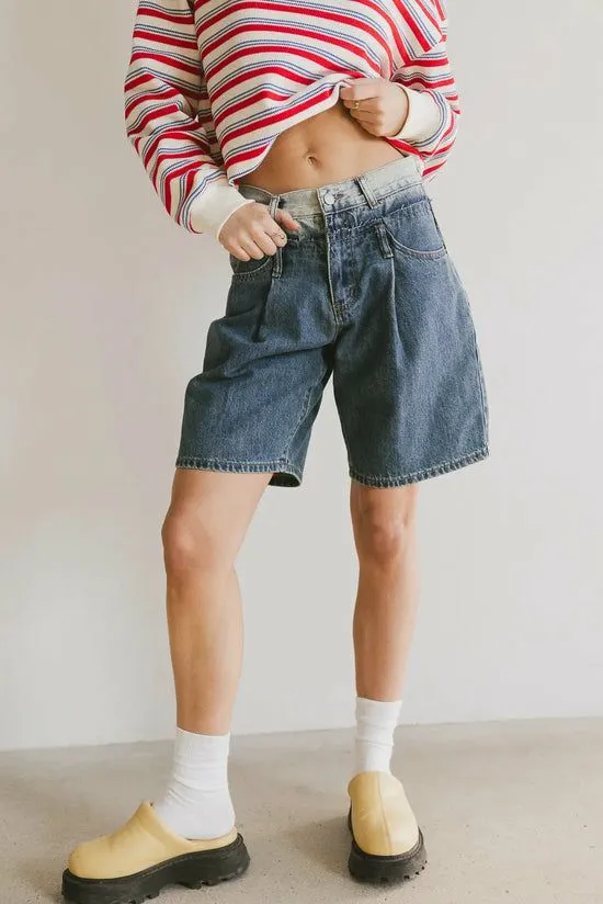Bohme Dextrand Double Waisted Shorts Medium Wash Women Bermudas
