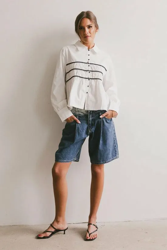 Bohme Dextrand Double Waisted Shorts Medium Wash Women Bermudas