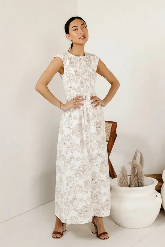 Bohme Elias Smocked Maxi Dress Cream Women Dresses