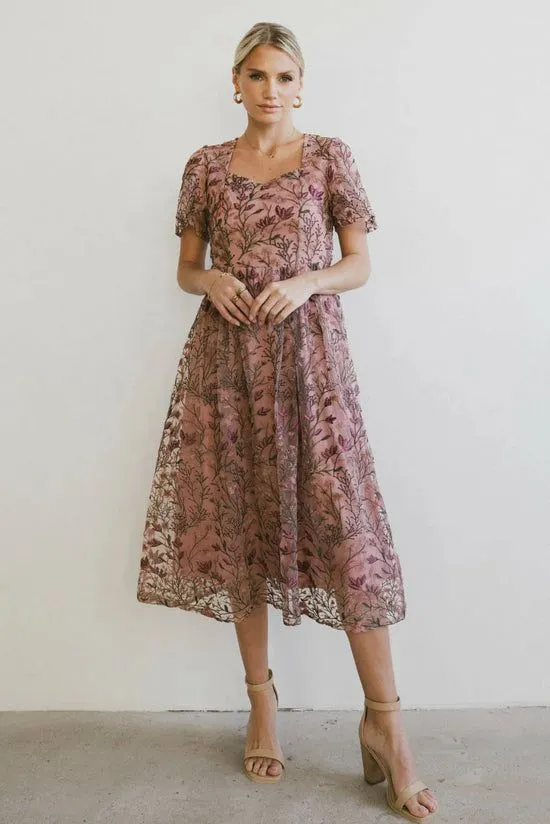 Bohme Elowyn Floral Midi Dress Pink Women Dresses