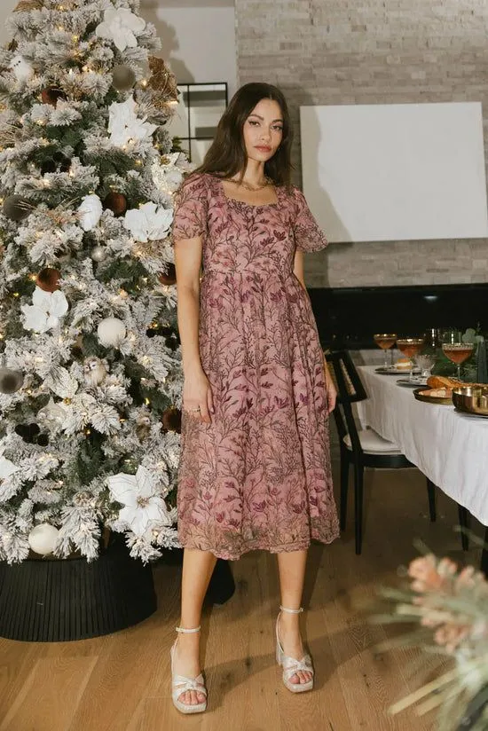 Bohme Elowyn Floral Midi Dress Pink Women Dresses