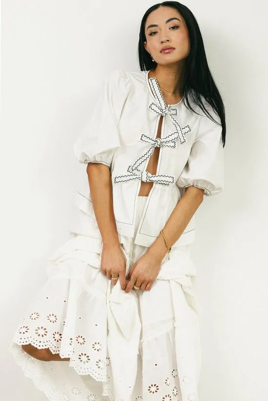 Bohme Elvie Peplum Tie Blouse In White White Women Blouses
