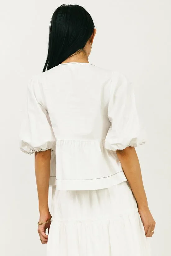 Bohme Elvie Peplum Tie Blouse In White White Women Blouses