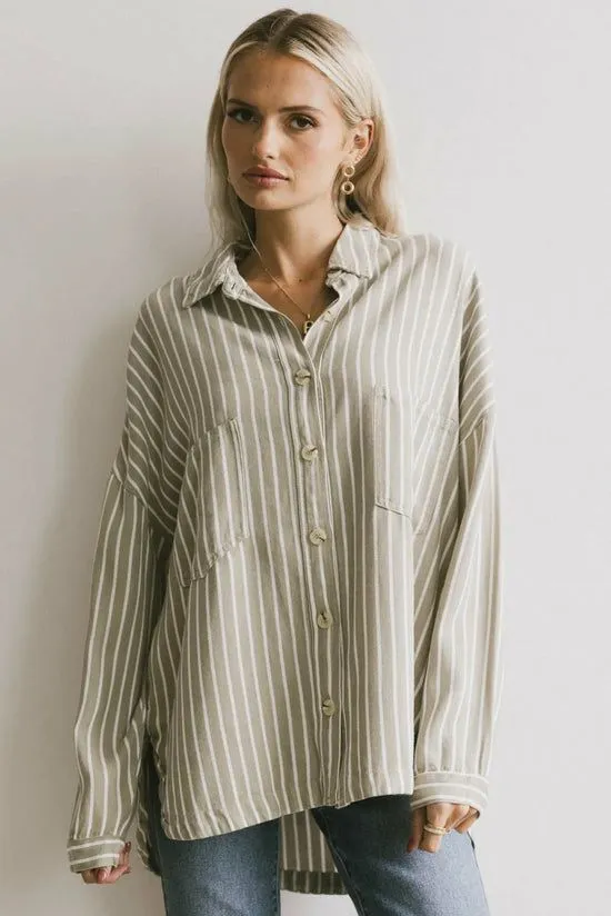 Bohme Ezti Striped Button Up Olive Women Tops