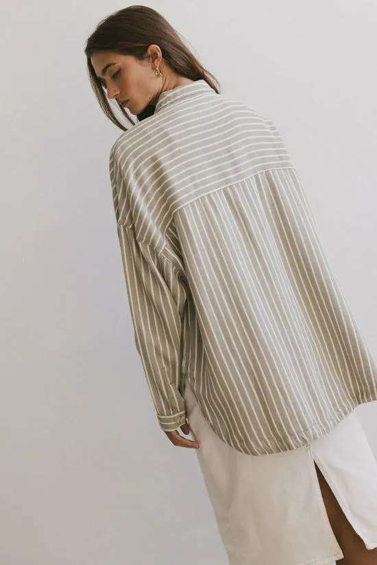 Bohme Ezti Striped Button Up Olive Women Tops