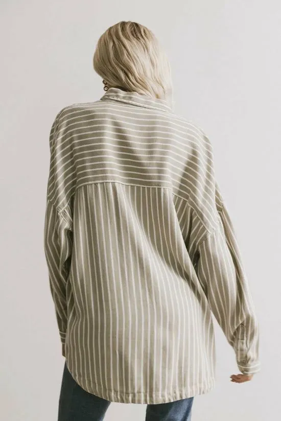 Bohme Ezti Striped Button Up Olive Women Tops