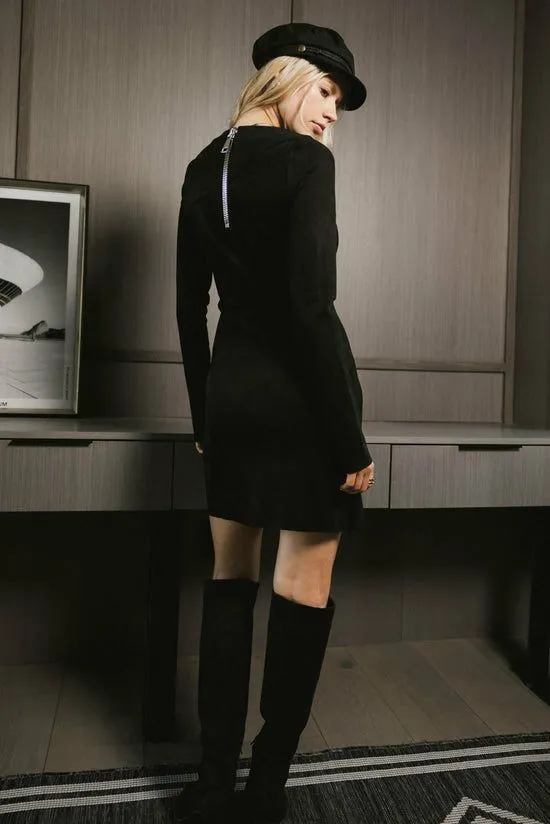 Bohme Fr Bhme Suede Zipper Short Dress Black Women Dresses