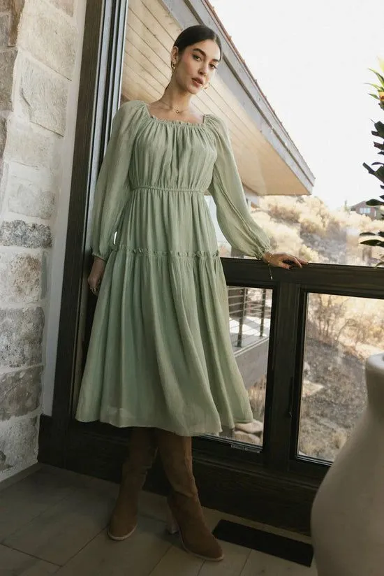 Bohme Finnian Midi Dress In Sage Sage Women Dresses