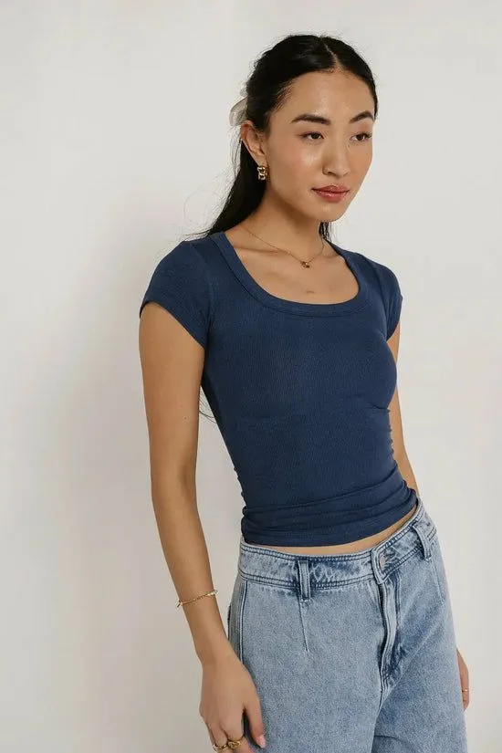 Bohme Freya Ribbed Top In Navy Navy Women Tees and Tanks