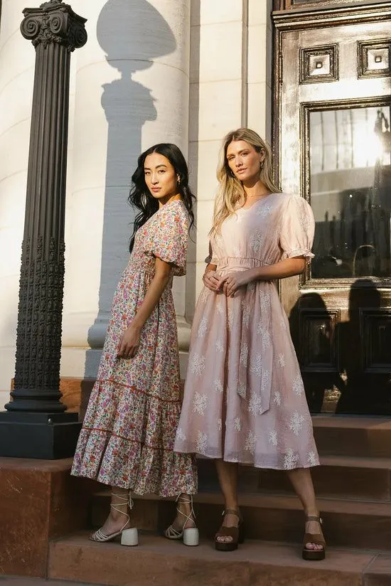 Bohme Gloria Embroidered Midi Dress Blush Women Dresses