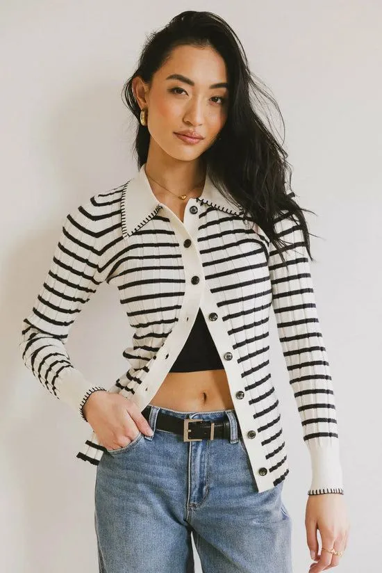 Bohme Harrison Striped Collared Top In Navy Navy Women Sweaters