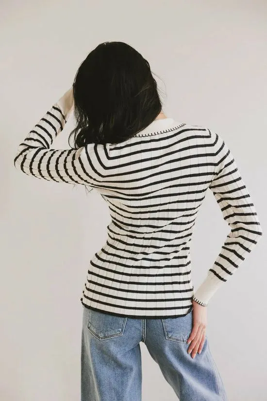 Bohme Harrison Striped Collared Top In Navy Navy Women Sweaters